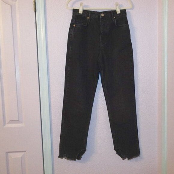 We The Free People Baggy Boyfriend Jeans Size 25 High Button Fly Fringe Crop - Picture 1 of 12